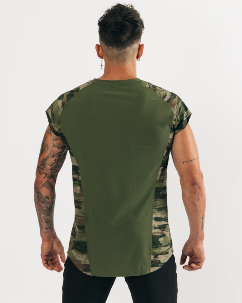 Olive Canvas Camo Alphalete Velocity Sleeveless Tee Men's Stringers | 7054286-OM