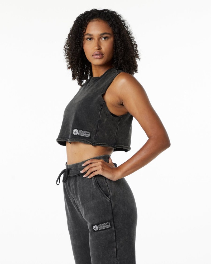 Onyx Alphalete Very Terry Crop Cutoff Women's Tank Top | 7306125-AI