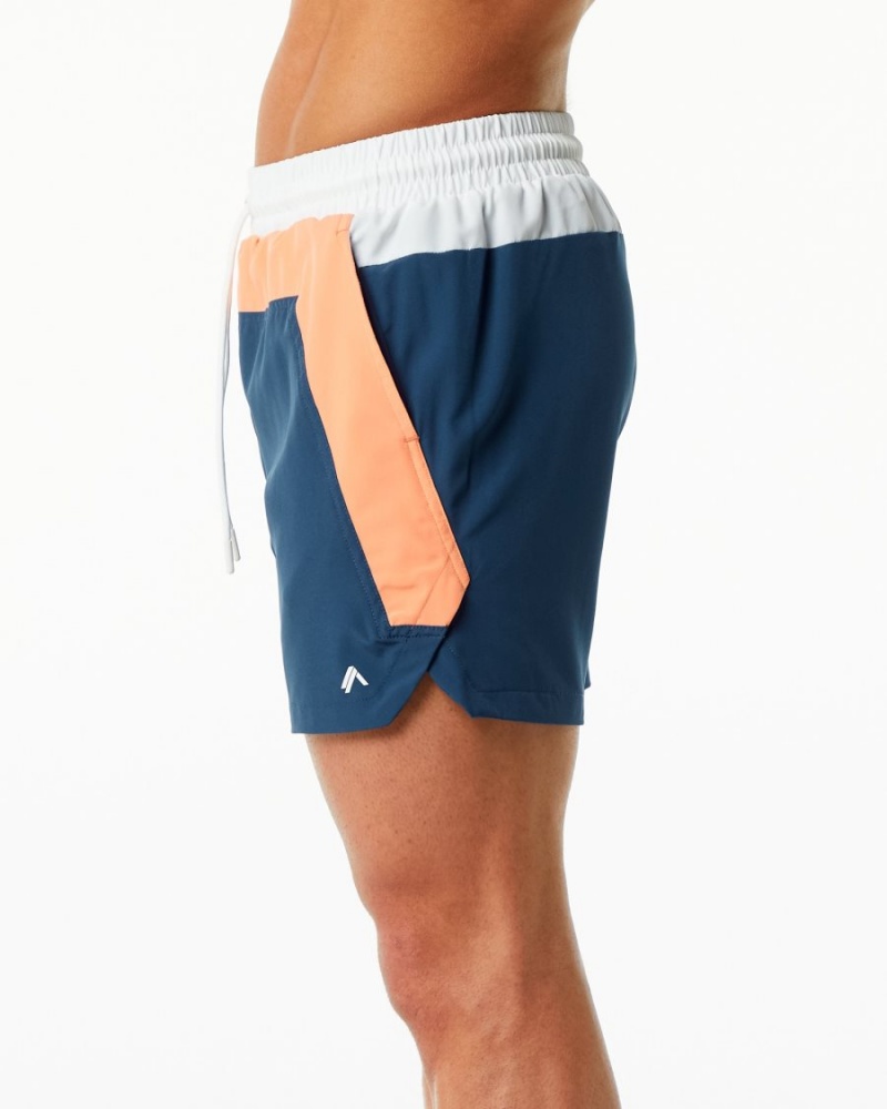 Orange / Blue Alphalete Swim Trunk 5.5" Men's Boardshorts | 2153978-KX