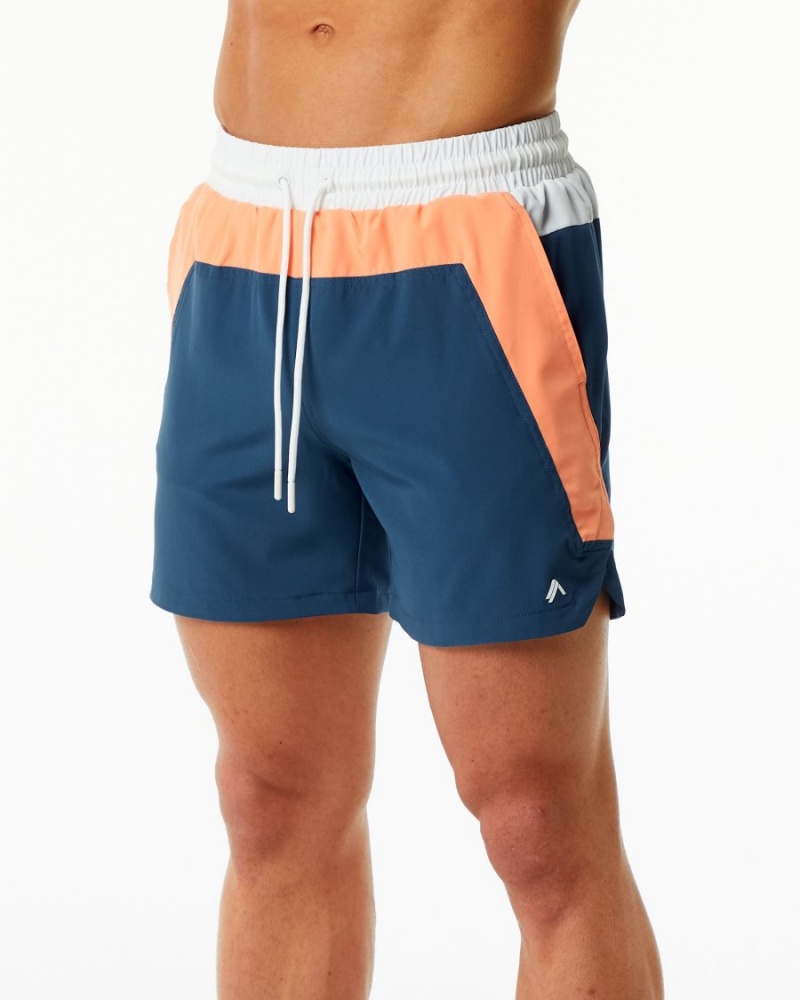 Orange / Blue Alphalete Swim Trunk 5.5" Men's Boardshorts | 2153978-KX