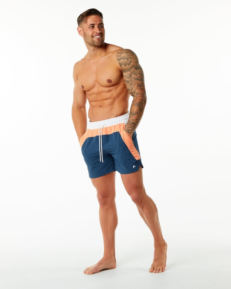 Orange / Blue Alphalete Swim Trunk 5.5" Men's Boardshorts | 2153978-KX