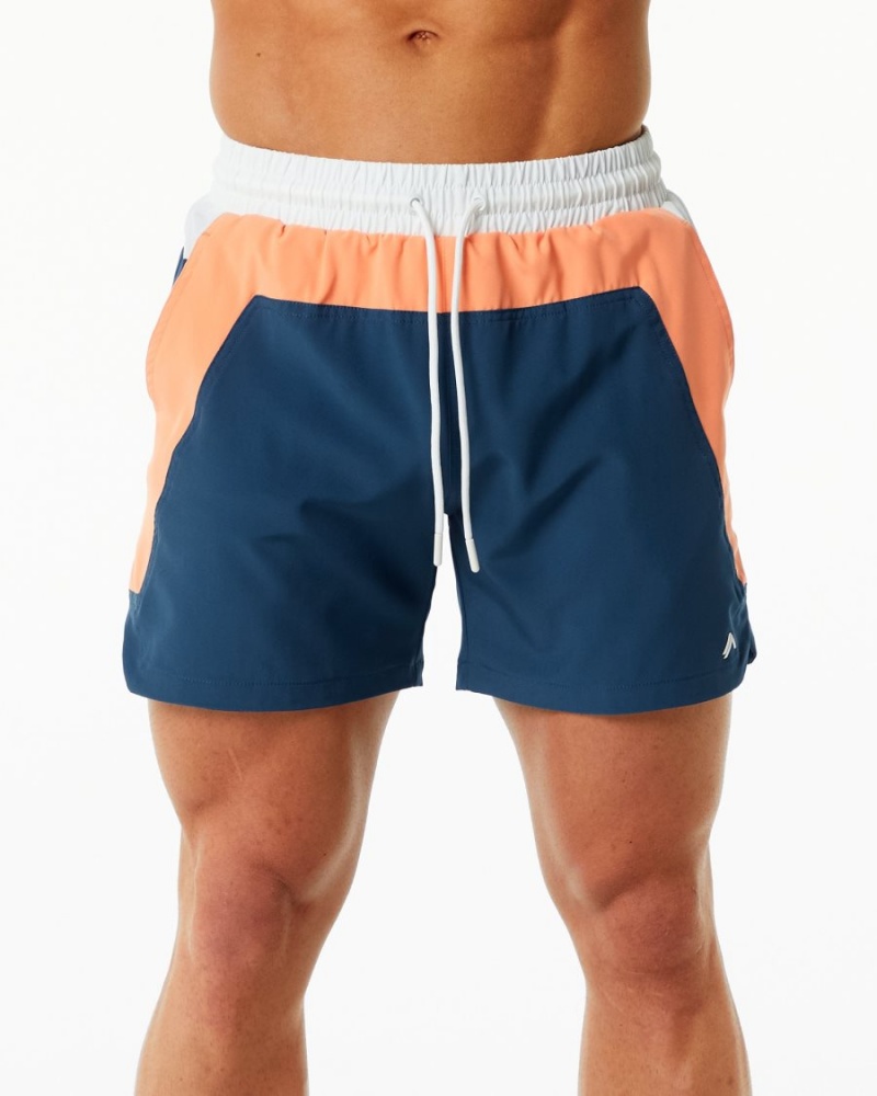 Orange / Blue Alphalete Swim Trunk 5.5" Men\'s Boardshorts | 2153978-KX