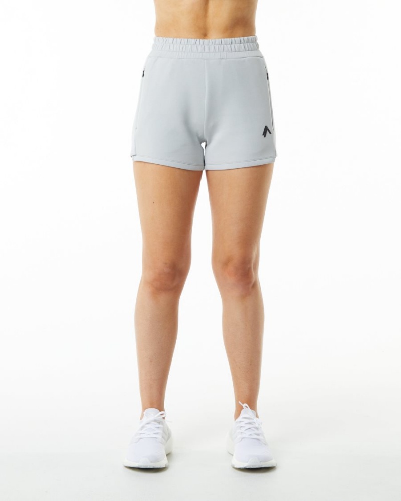 Oyster Grey Alphalete ELMTS Athletic Short 3.5" Women's Shorts | 0267539-MG