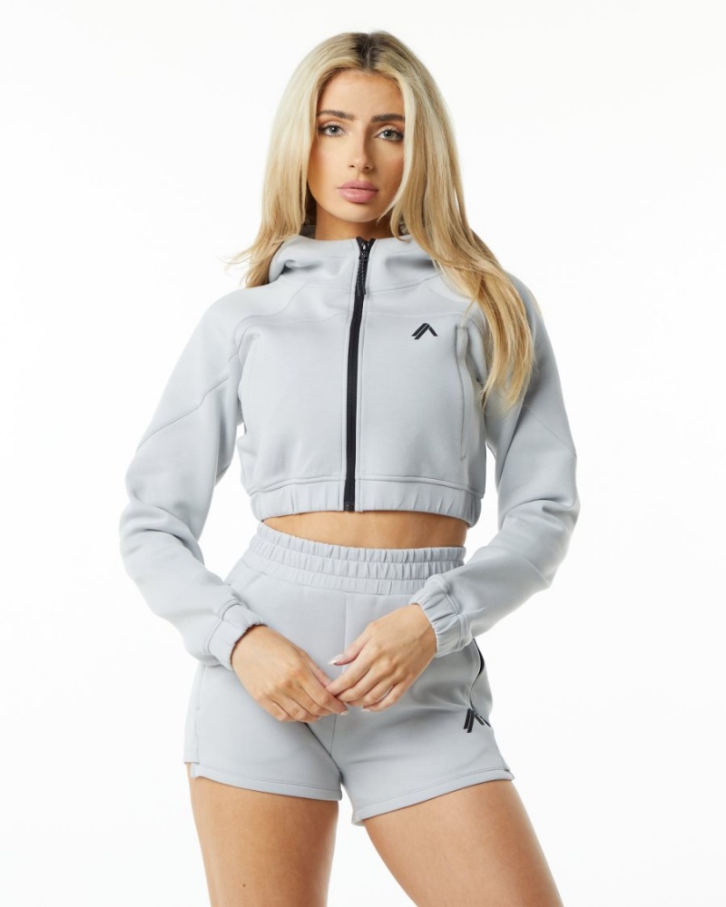 Oyster Grey Alphalete ELMTS Full-Zip Crop Jacket Women's Jackets | 4327586-RH