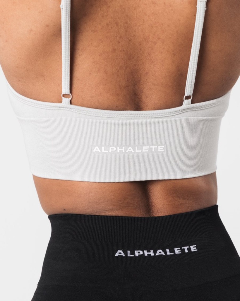 Oyster Grey Alphalete Seamless Ribbed Bra Women's Sports Bra | 0685729-JT