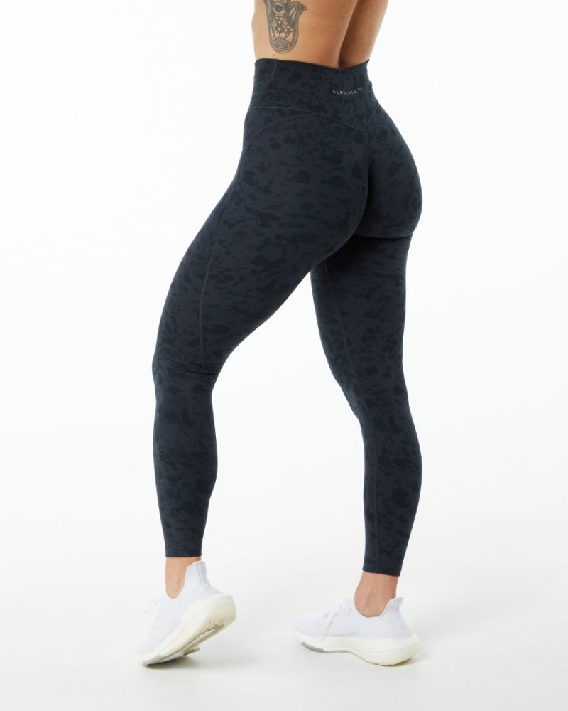 Pebble Print Black Alphalete Surface Power Legging Women's Leggings | 5739284-ZP