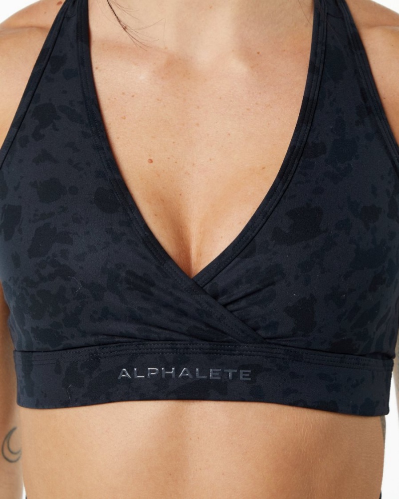 Pebble Print Black Alphalete Surface Wrap Bra Women's Sports Bra | 4302975-QS