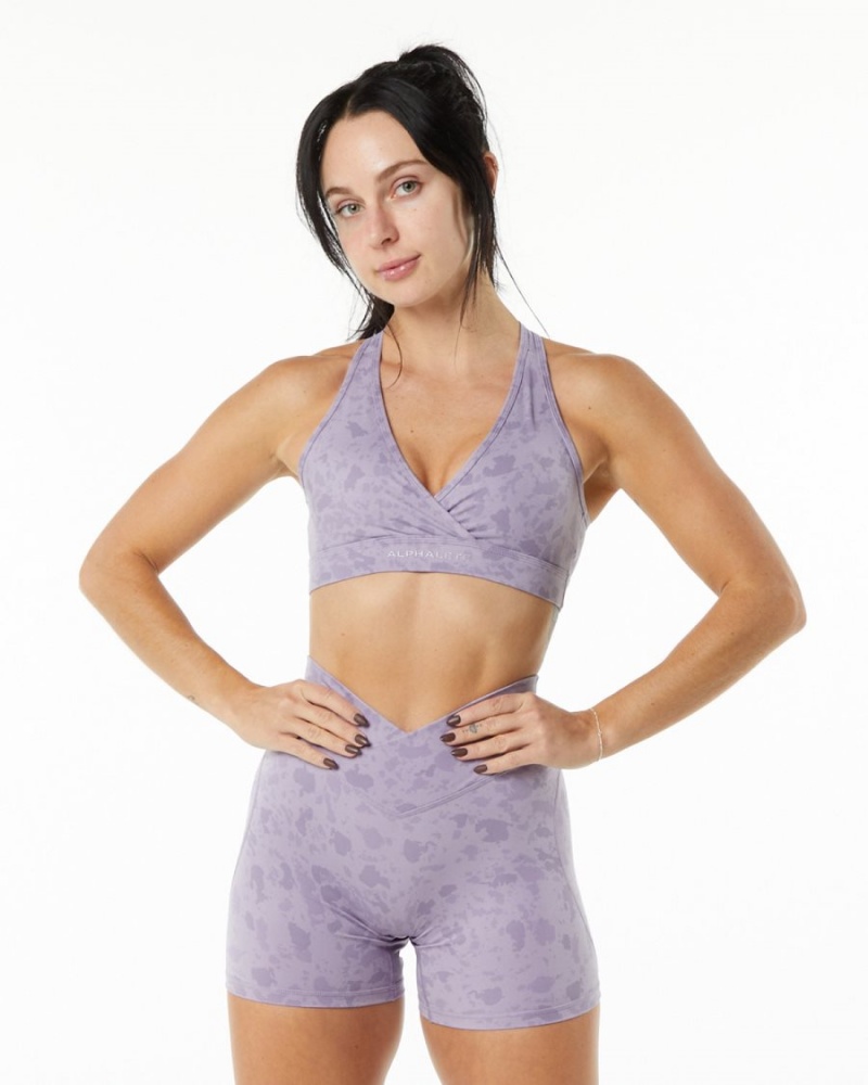 Pebble Print Misty Lilac Alphalete Surface Wrap Bra Women\'s Sports Bra | 9801275-YC