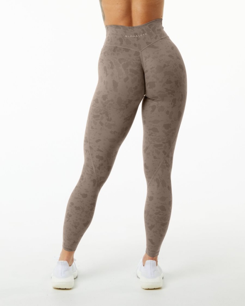 Pebble Print Mocha Alphalete Surface Power Legging Women's Leggings | 7190584-WE