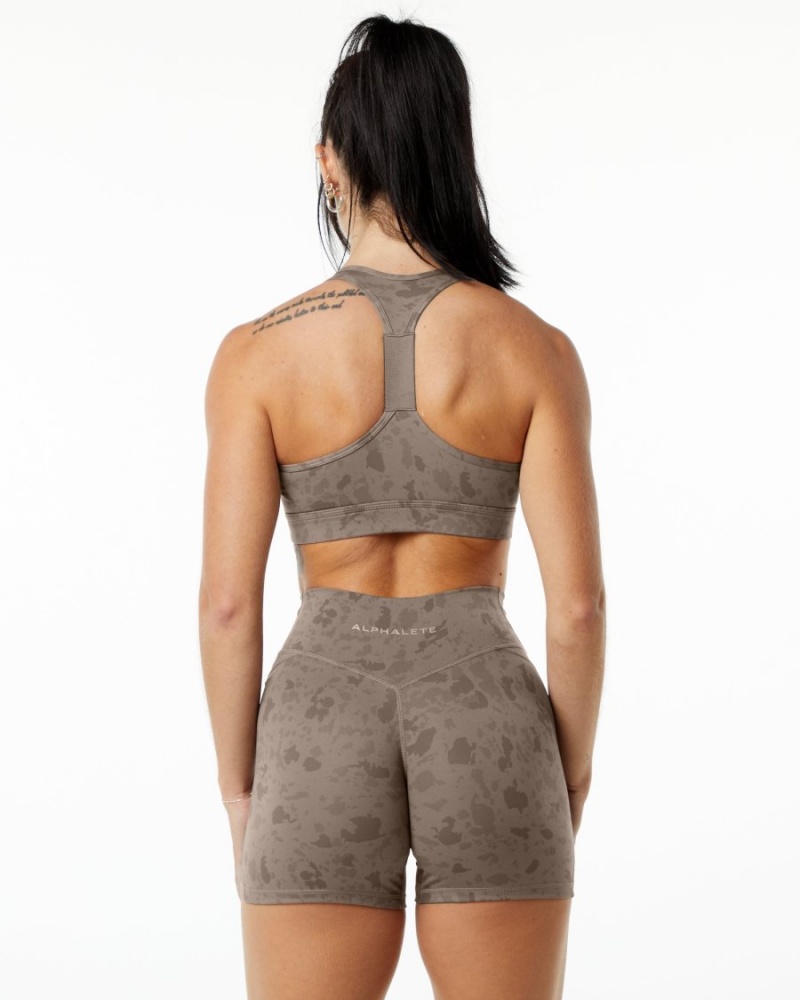 Pebble Print Mocha Alphalete Surface Wrap Bra Women's Sports Bra | 7106352-UZ