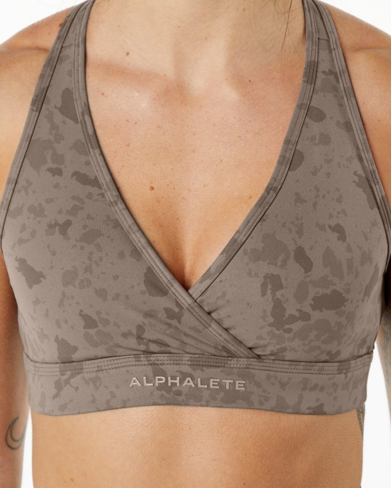 Pebble Print Mocha Alphalete Surface Wrap Bra Women's Sports Bra | 7106352-UZ