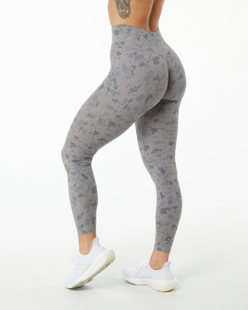 Pebble Print Stone Grey Alphalete Surface Power Legging Women's Leggings | 0651734-MC