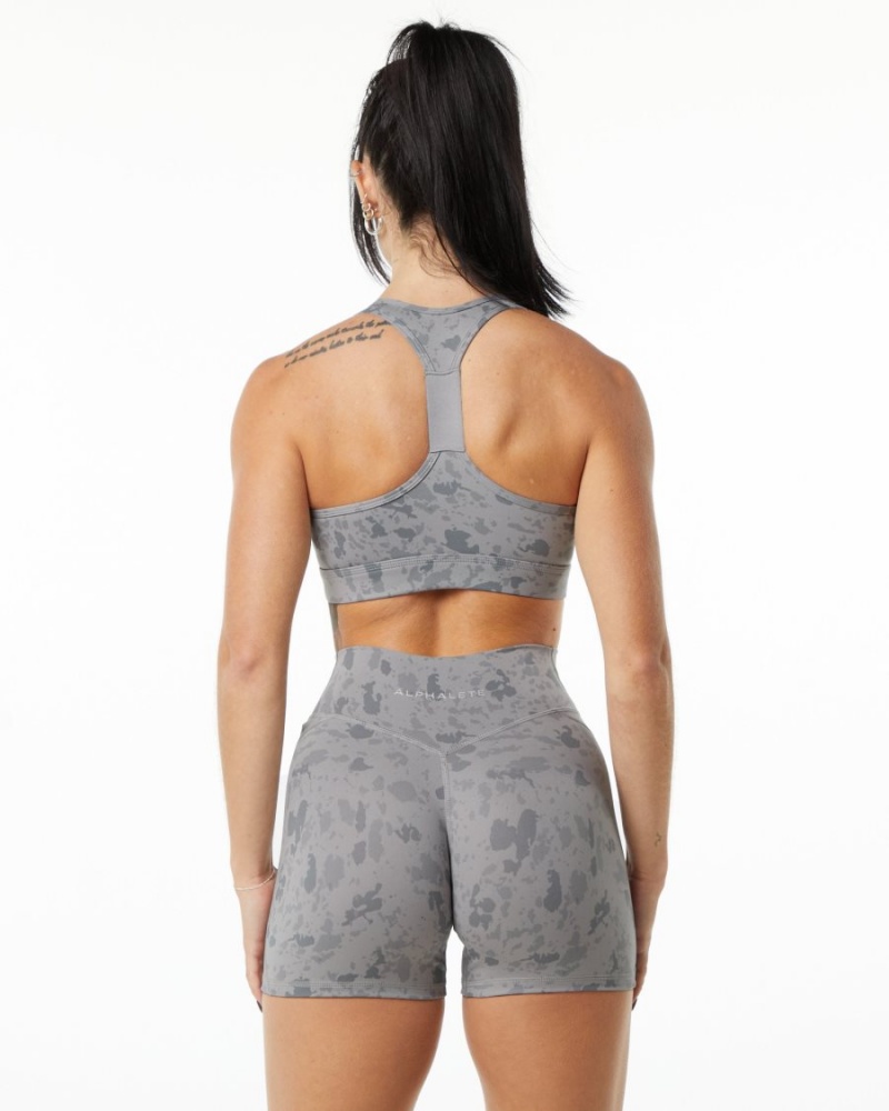 Pebble Print Stone Grey Alphalete Surface Wrap Bra Women's Sports Bra | 3985764-OS