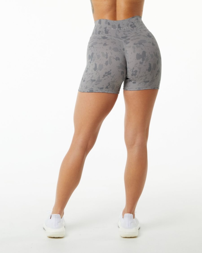 Pebble Print Stone Grey Alphalete Surface Power Short 5" Women's Shorts | 1624509-SQ