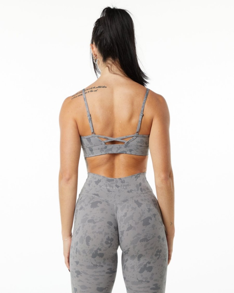 Pebble Print Stone Grey Alphalete Surface Limitless Bra Women's Sports Bra | 7904865-IO