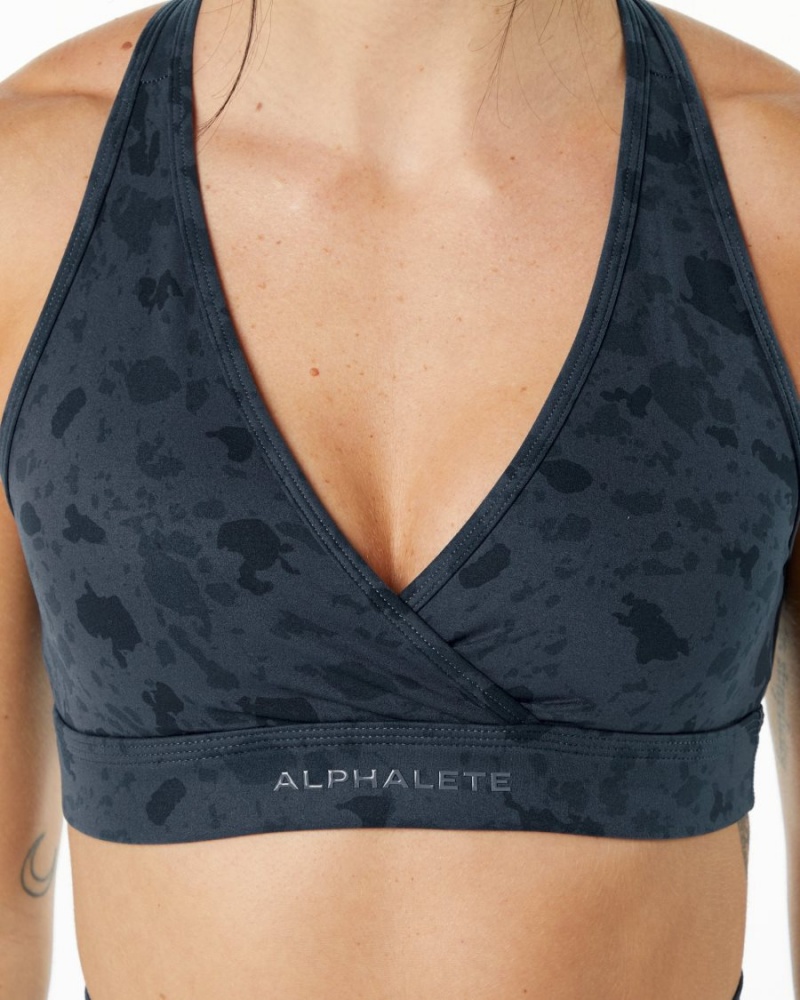 Pebble Print Whale Blue Alphalete Surface Wrap Bra Women's Sports Bra | 3584069-MK