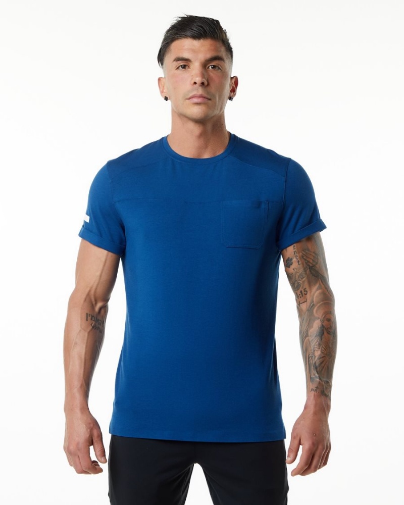 Persian Blue Alphalete Evo Pocket Tee Men\'s Shirts | 4259710-PS