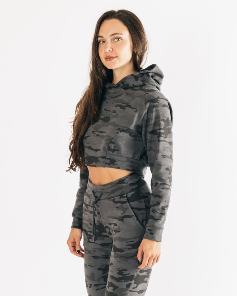 Phantom Camo Alphalete Identity Pro Crop Hoodie Women's Hoodie | 4081359-CV