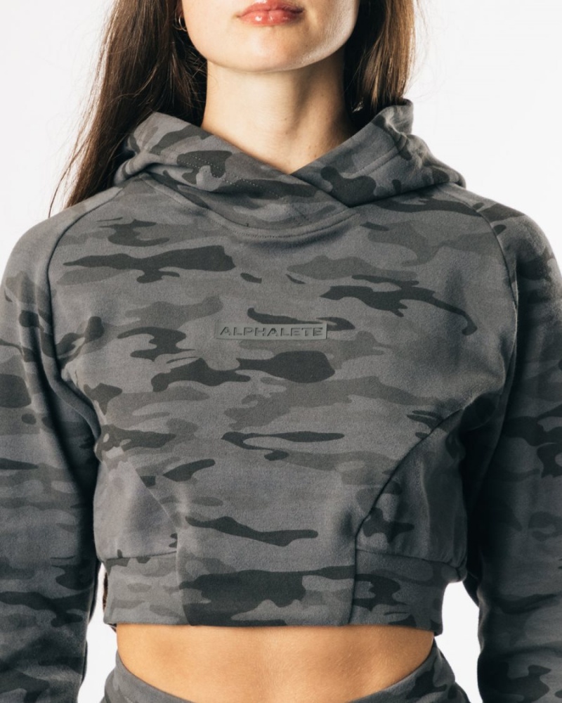 Phantom Camo Alphalete Identity Pro Crop Hoodie Women's Hoodie | 4081359-CV