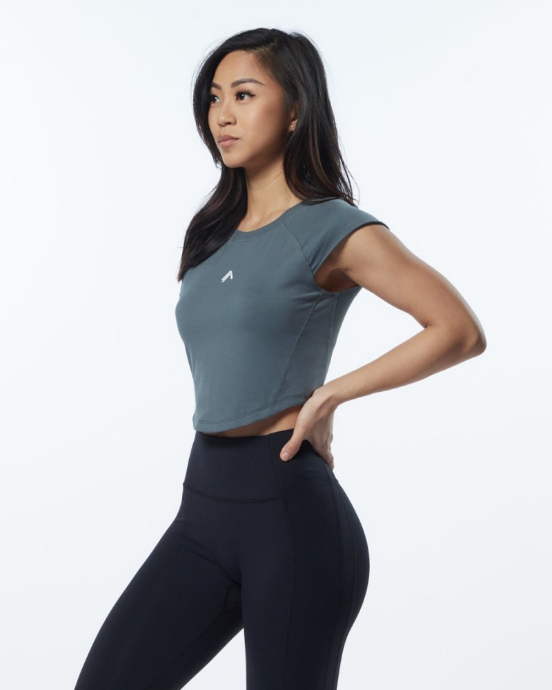 Porcelain Grey Alphalete Velocity Crop Tee Women's Shirts | 6120437-ZB