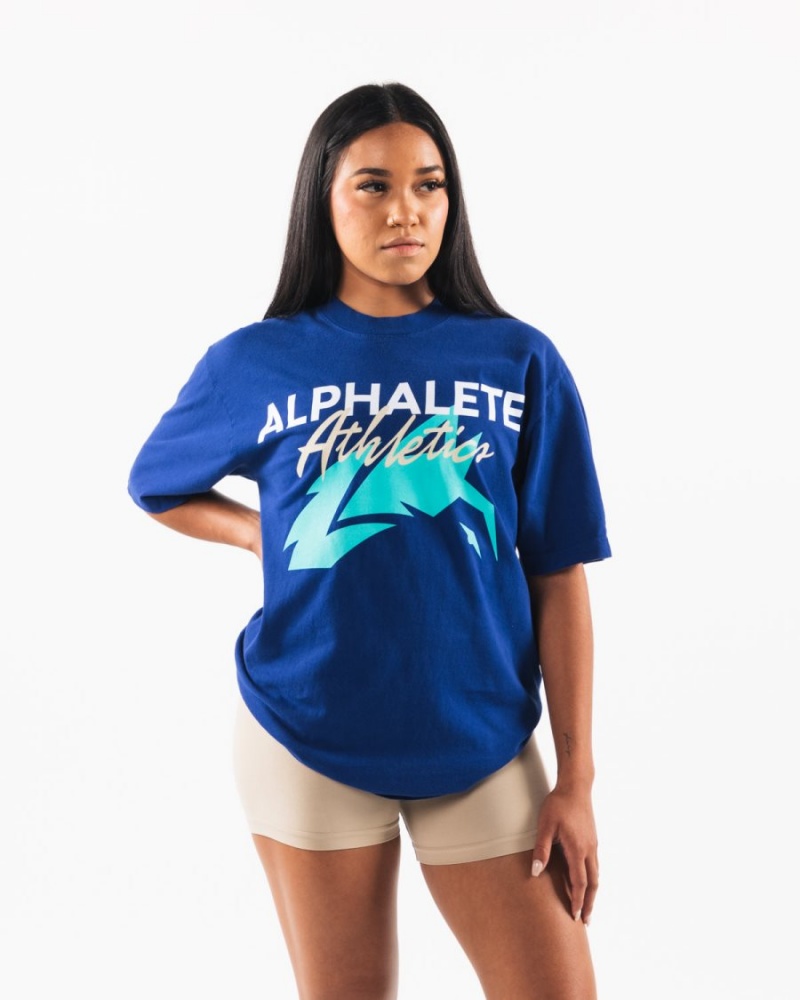 Royal Blue Alphalete AA Beach Tee Women's Shirts | 1469028-NL