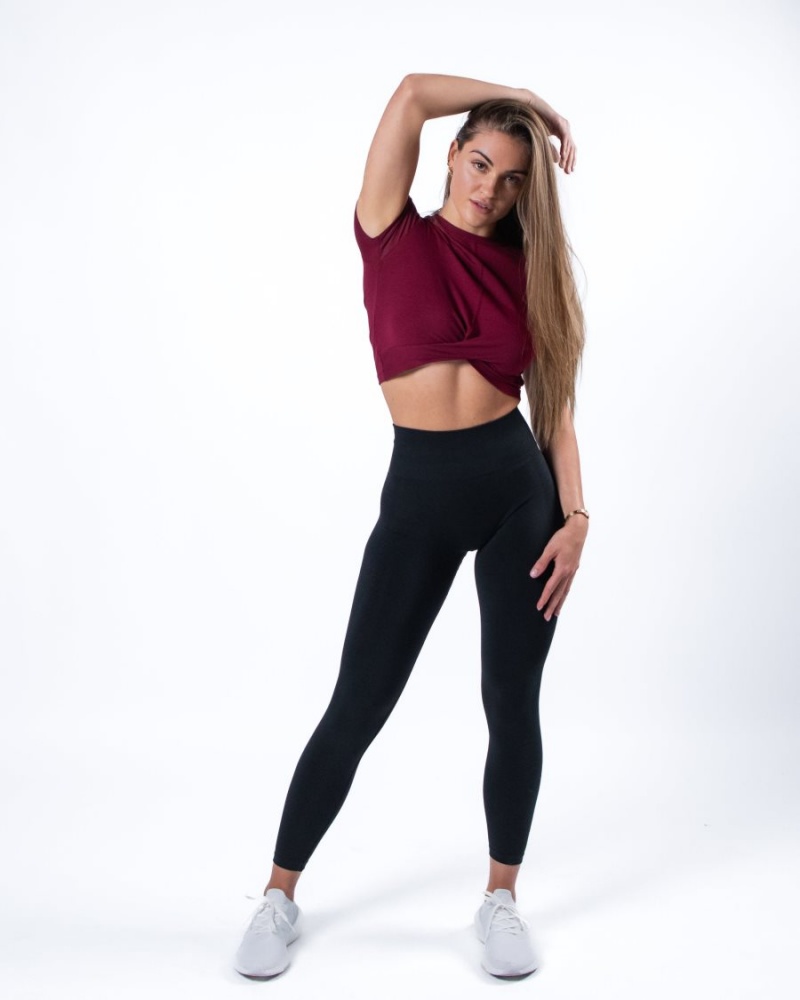 Ruby Red Alphalete Evo Twist Crop Women's Shirts | 0316597-WF