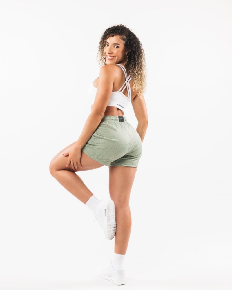 Sage Alphalete Signature Mesh Short 4" Women's Shorts | 7814639-DS