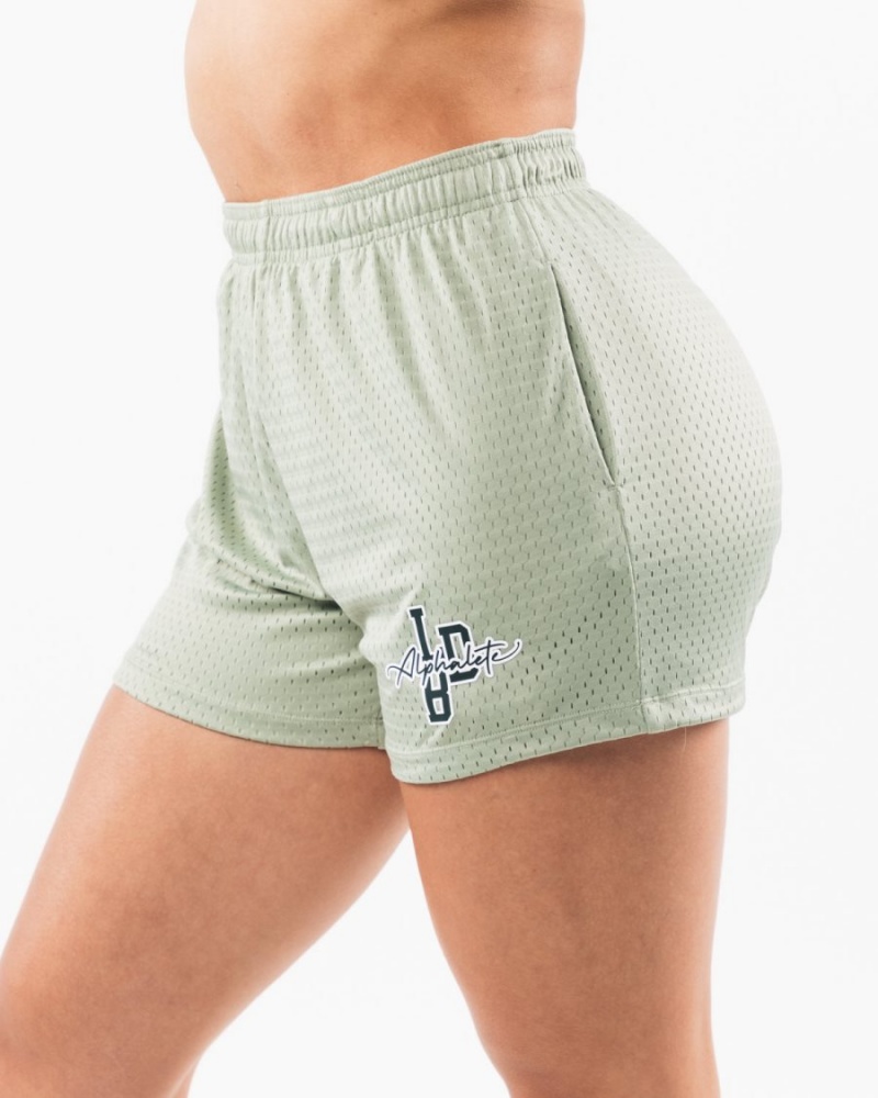 Sage Alphalete Signature Mesh Short 4" Women's Shorts | 7814639-DS