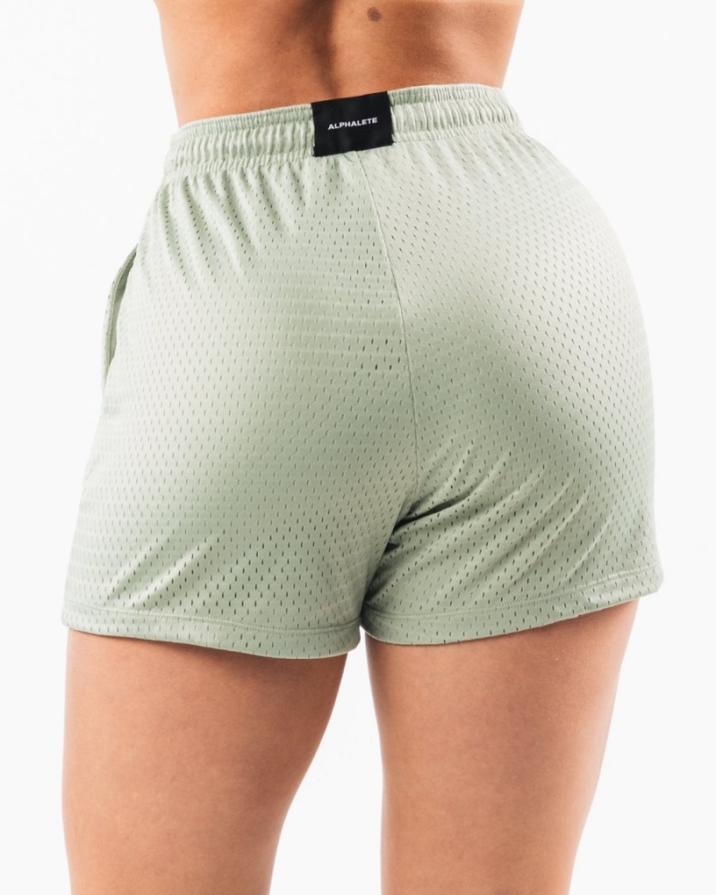 Sage Alphalete Signature Mesh Short 4" Women's Shorts | 7814639-DS