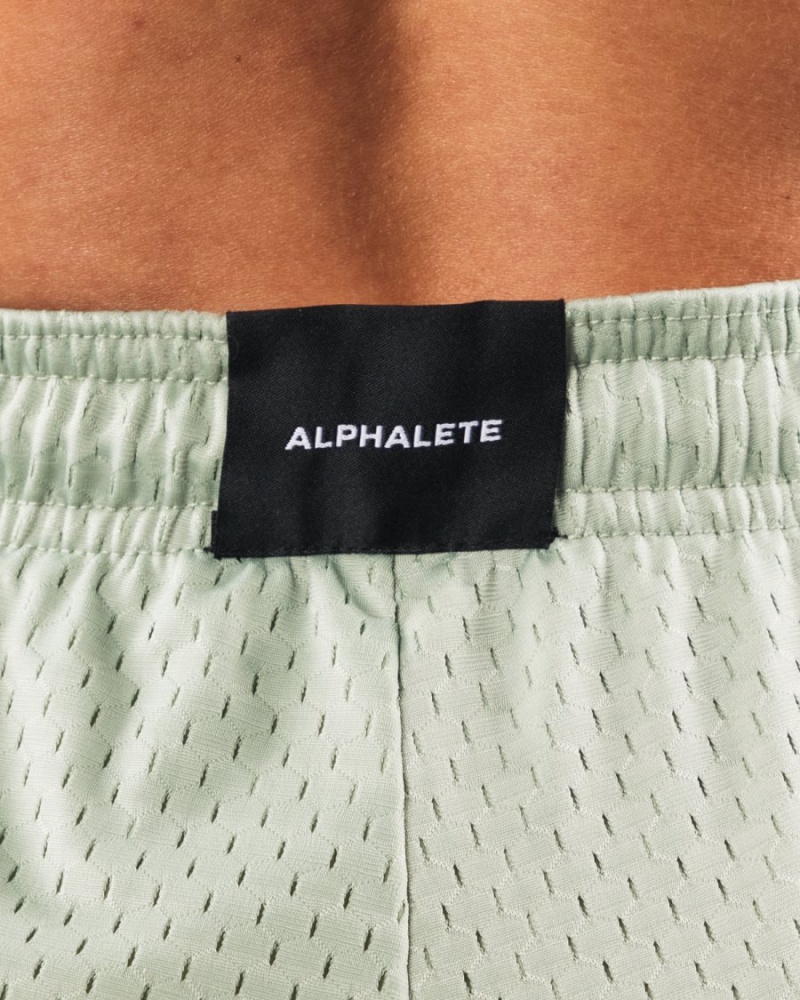 Sage Alphalete Signature Mesh Short 4" Women's Shorts | 7814639-DS