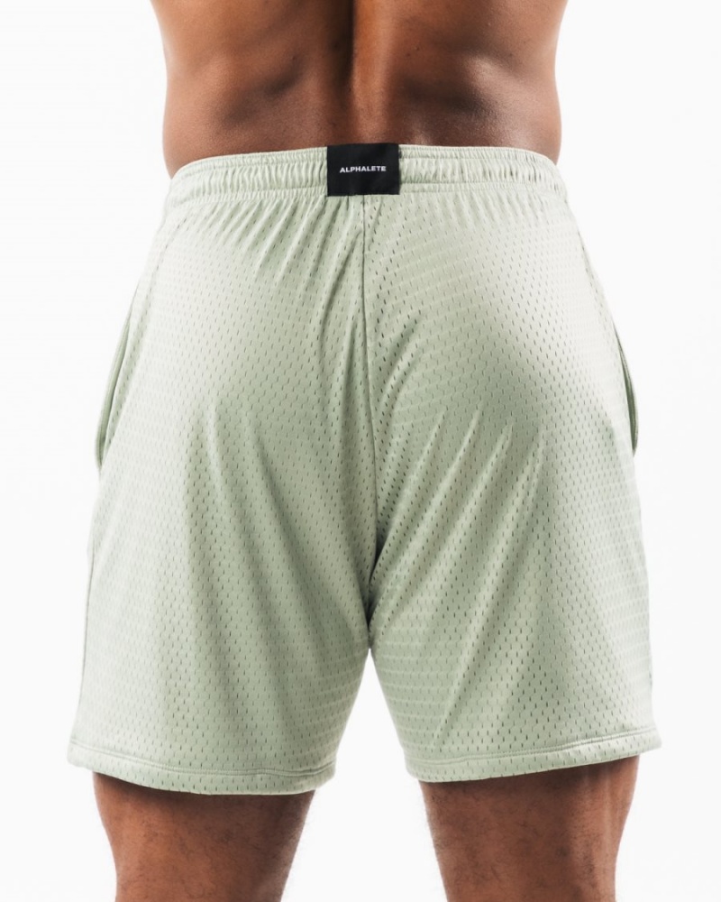 Sage Alphalete Wolf Head Mesh Short 6" Men's Shorts | 4876021-TA