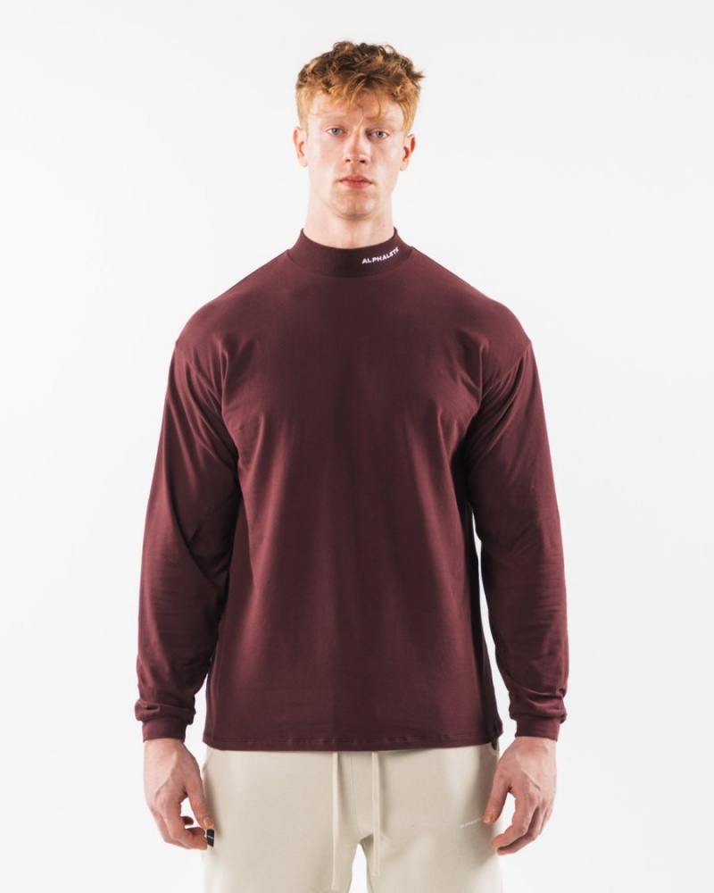 Sangria Alphalete Brushed Core Mock Neck LS Men\'s Shirts | 4957016-GZ