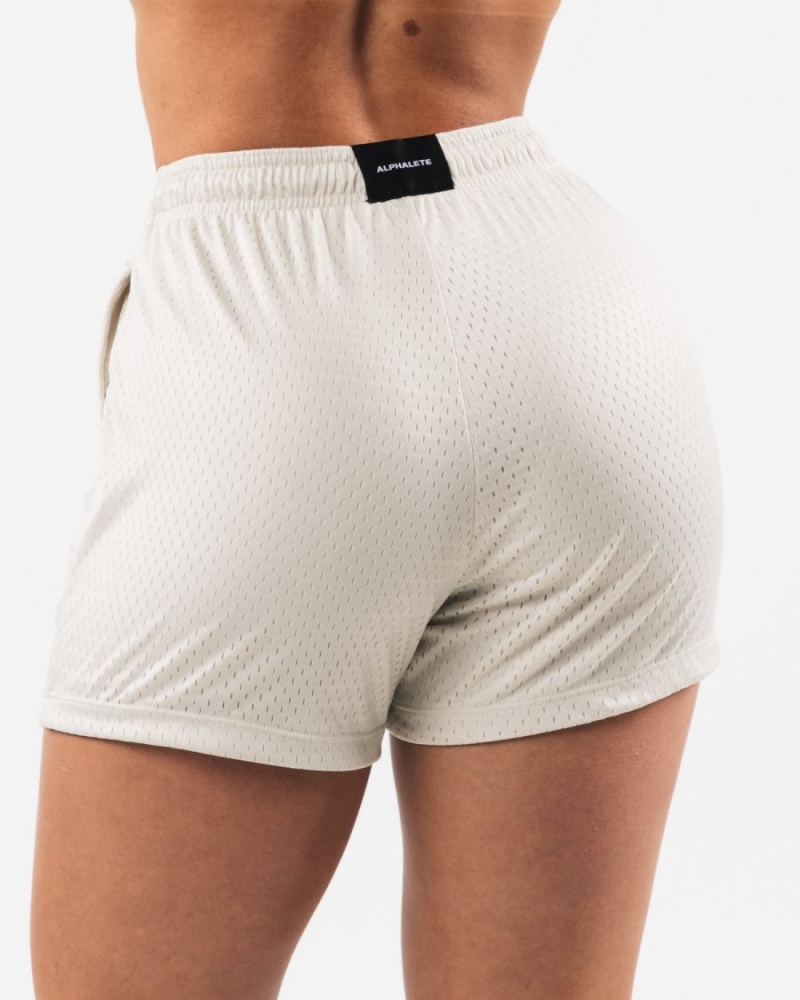 Sea Shell Alphalete Signature Mesh Short 4" Women's Shorts | 7248539-QH