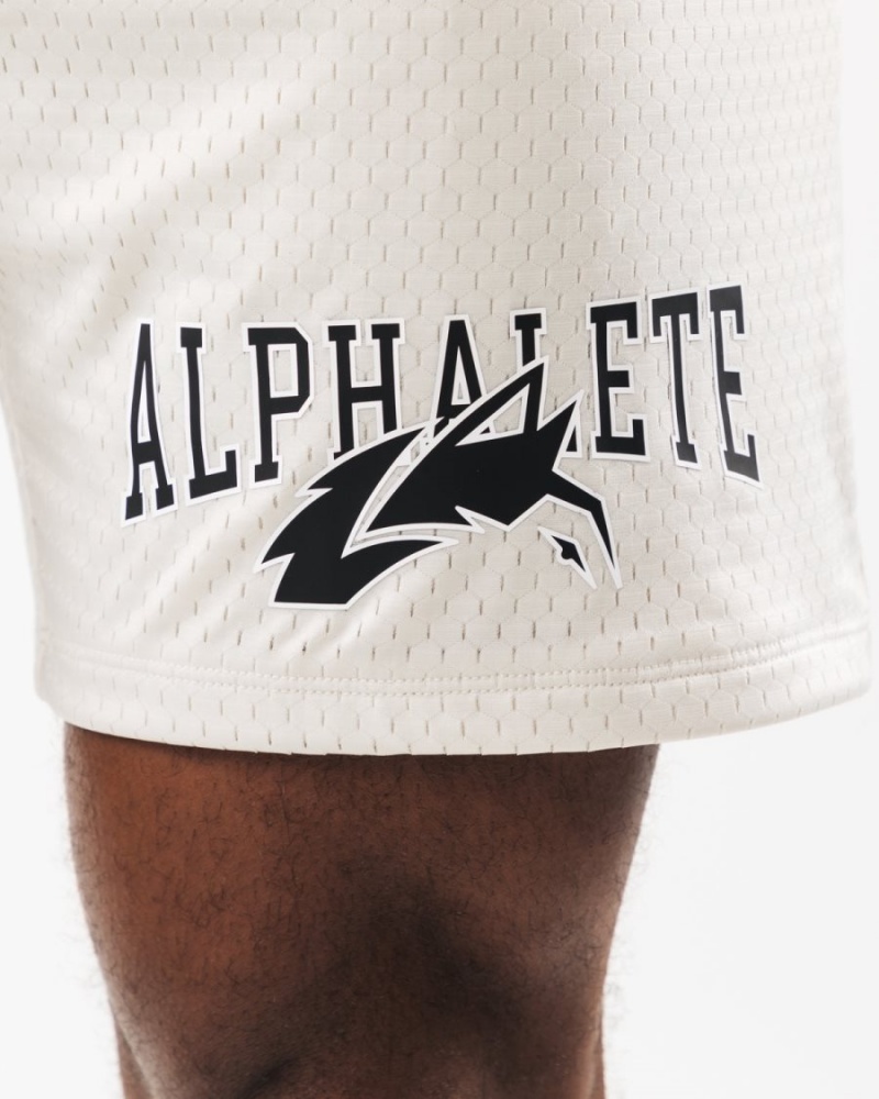 Sea Shell Alphalete Wolf Head Mesh Short 6" Men's Shorts | 9658137-TZ