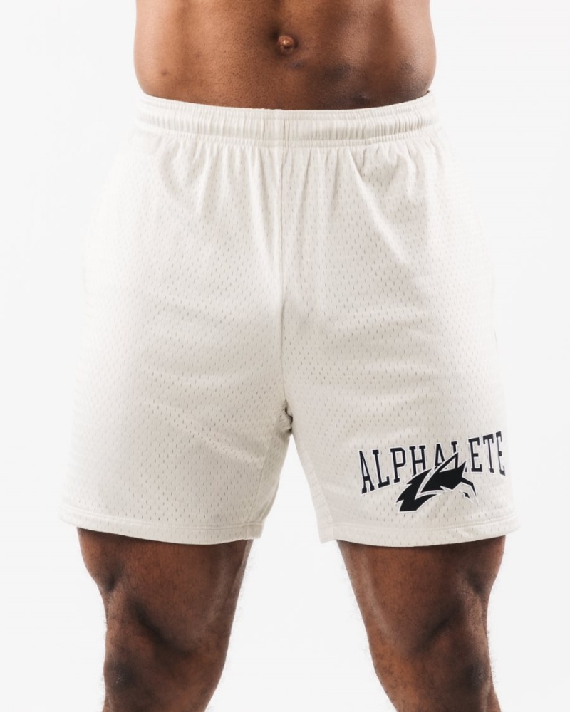 Sea Shell Alphalete Wolf Head Mesh Short 6" Men\'s Shorts | 9658137-TZ