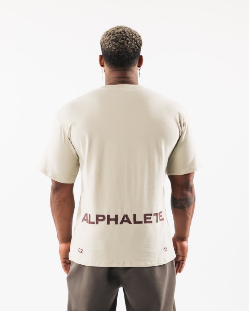 Sea Shell / Sangria Alphalete Brushed Crest Tee Men's Shirts | 3495216-JF