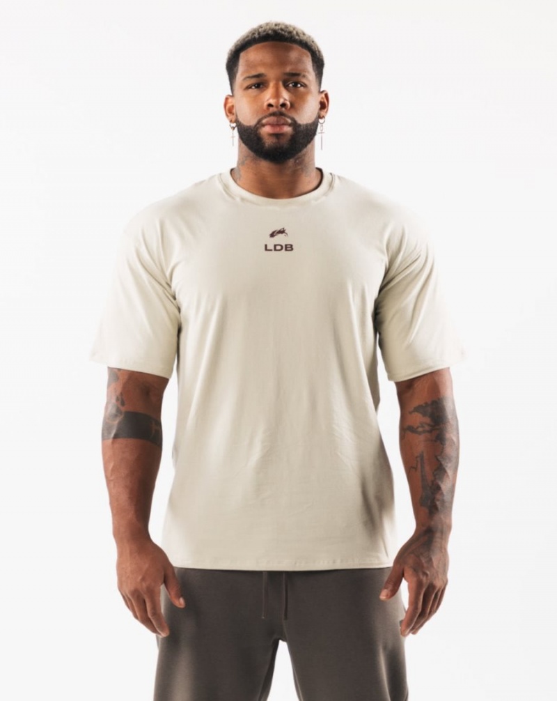 Sea Shell / Sangria Alphalete Brushed Crest Tee Men\'s Shirts | 3495216-JF