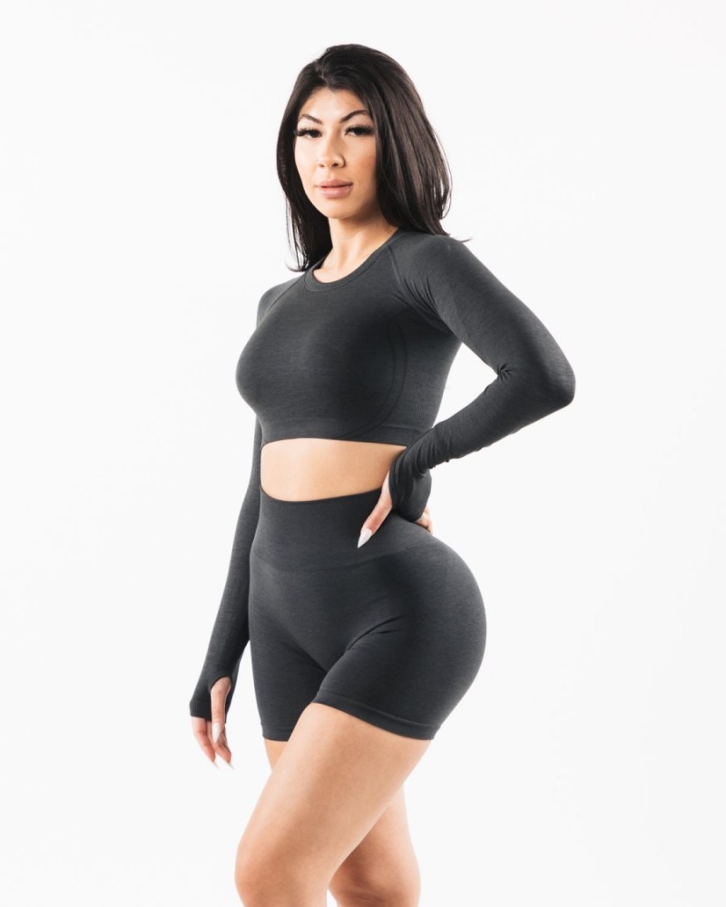 Shadow Alphalete Stratus LS Crop Women's Long Sleeve | 1983604-RF