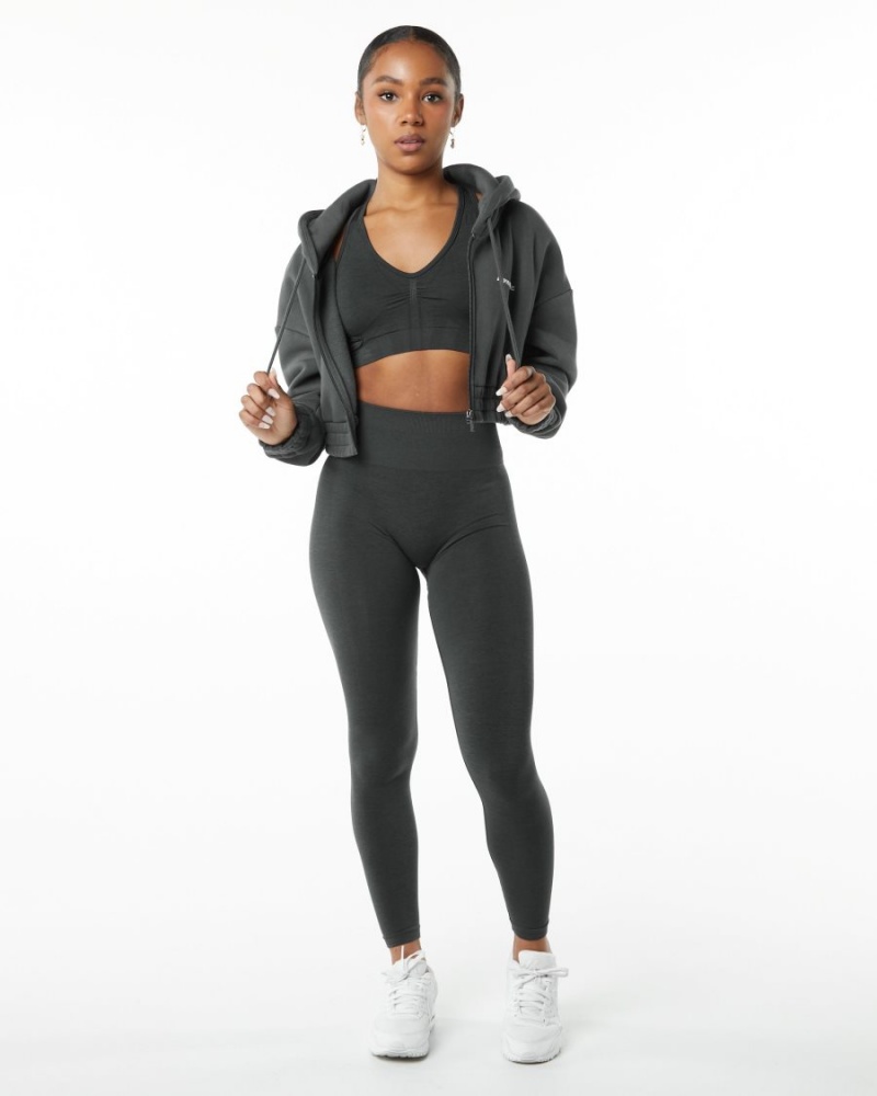 Smoke Alphalete Classic Capital Full-Zip Crop Jacket Women's Jackets | 3754682-DM