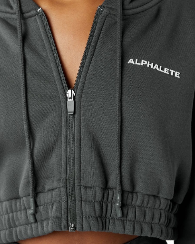 Smoke Alphalete Classic Capital Full-Zip Crop Jacket Women's Jackets | 3754682-DM