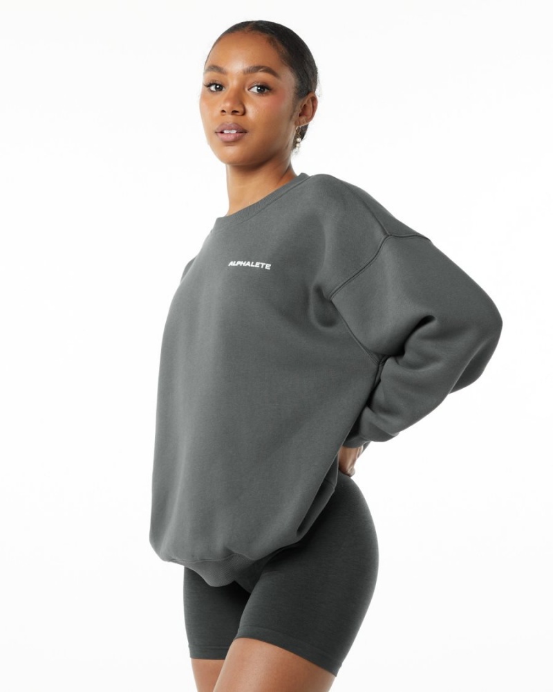 Smoke Alphalete Classic Crew Women's Long Sleeve | 5160349-OR