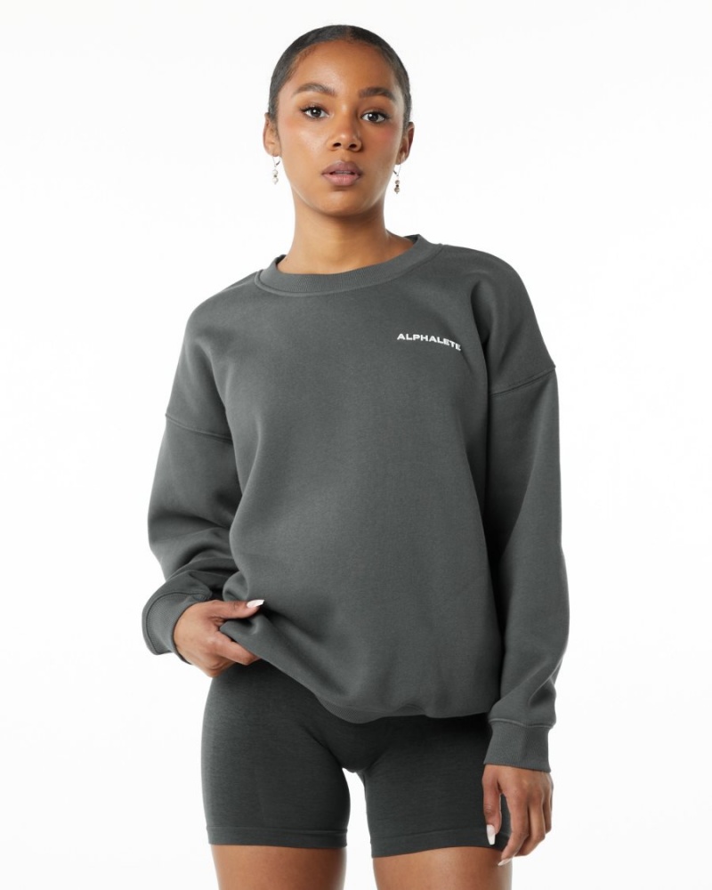 Smoke Alphalete Classic Crew Women\'s Long Sleeve | 5160349-OR