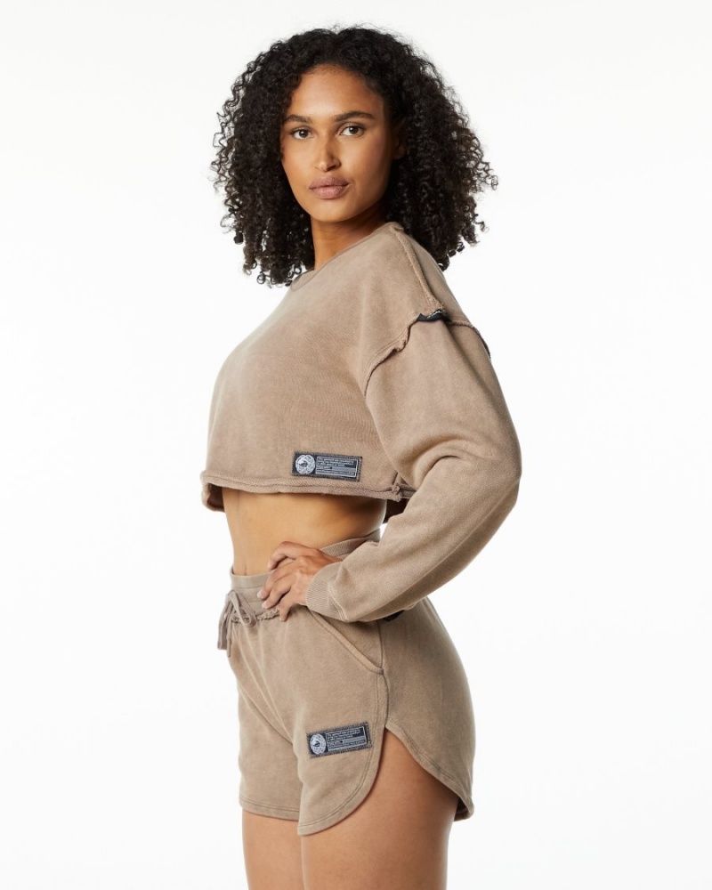 Smokey Quartz Alphalete Very Terry Crop Pullover Women's Jackets | 8312054-CQ