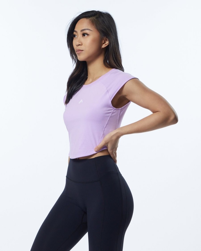 Static Lavender Alphalete Velocity Crop Tee Women's Shirts | 0138246-ZS