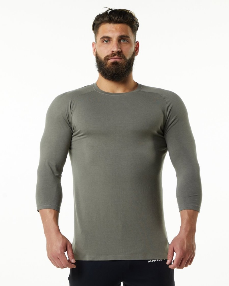 Stone Grey Alphalete Evo 3/4 Sleeve Tee Men\'s Shirts | 9564813-WX