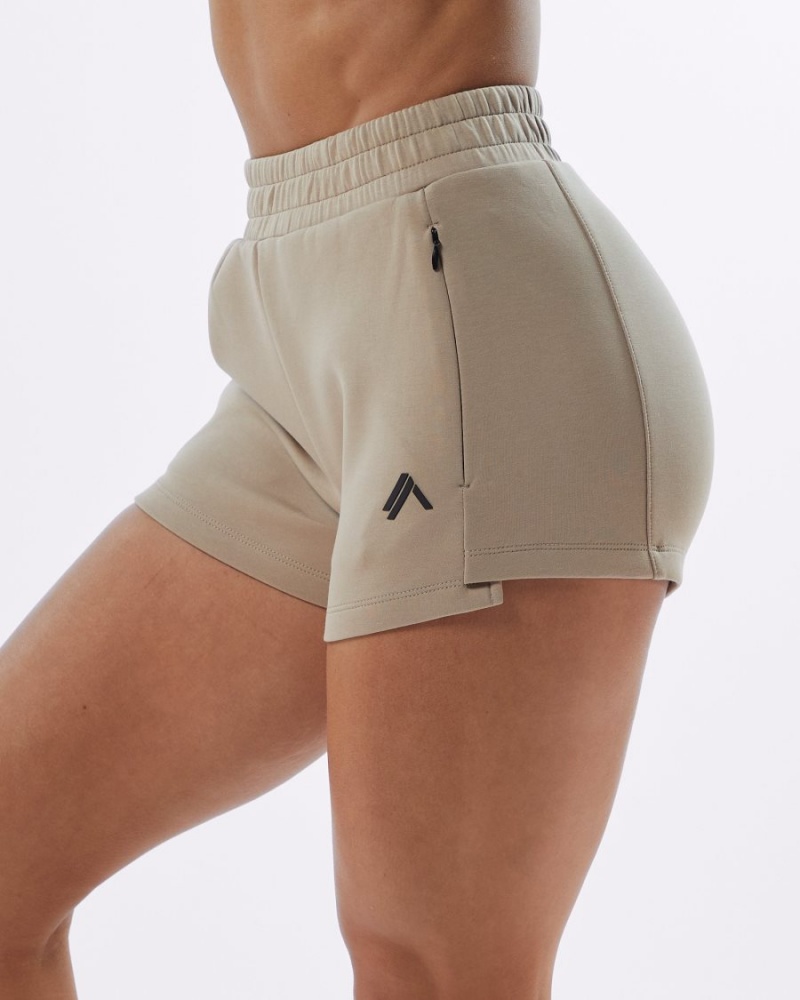 Tan Alphalete ELMTS Athletic Short 3.5" Women's Shorts | 6307251-ZJ