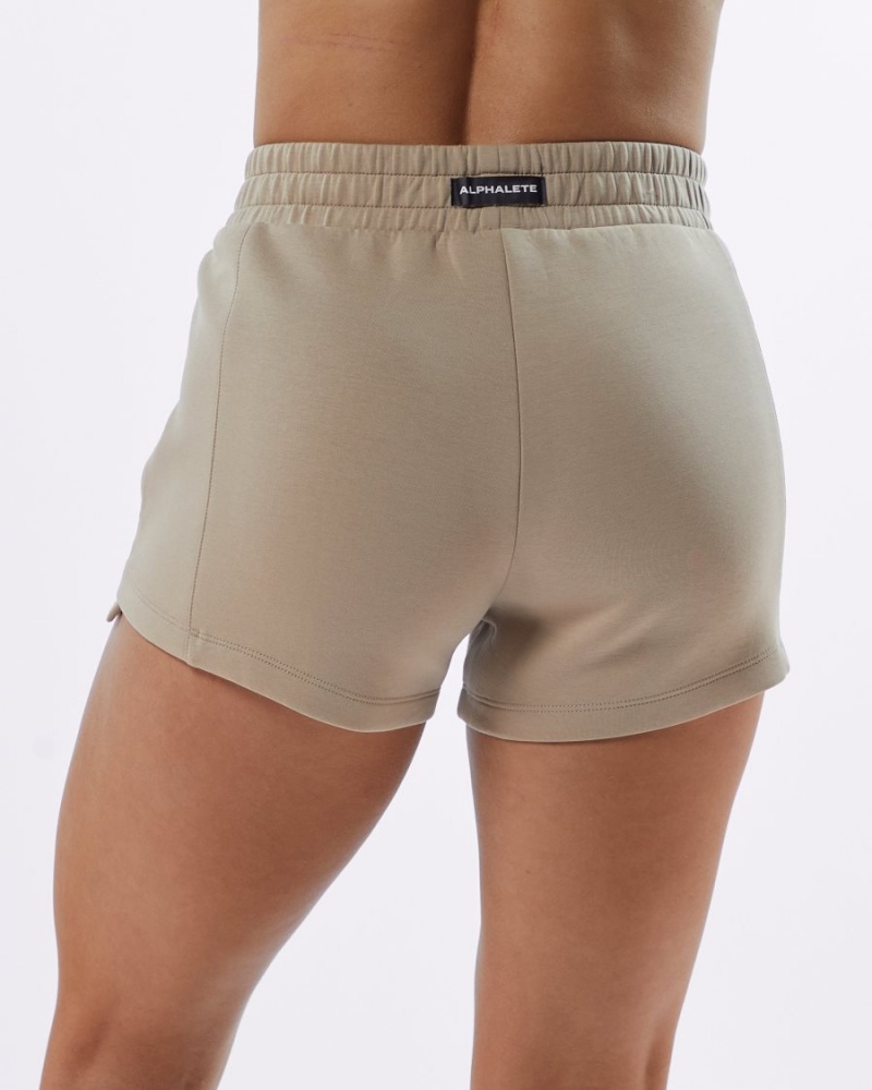 Tan Alphalete ELMTS Athletic Short 3.5" Women's Shorts | 6307251-ZJ