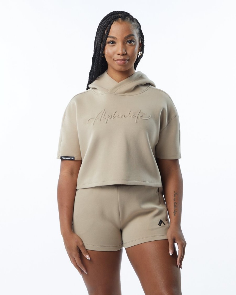 Tan Alphalete ELMTS Half Sleeve Hoodie Women's Hoodie | 6194053-FR