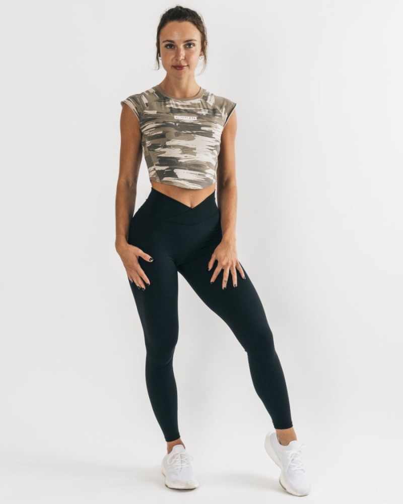 Tan Canvas Camo Alphalete Velocity Crop Tee Women's Shirts | 2478390-JL