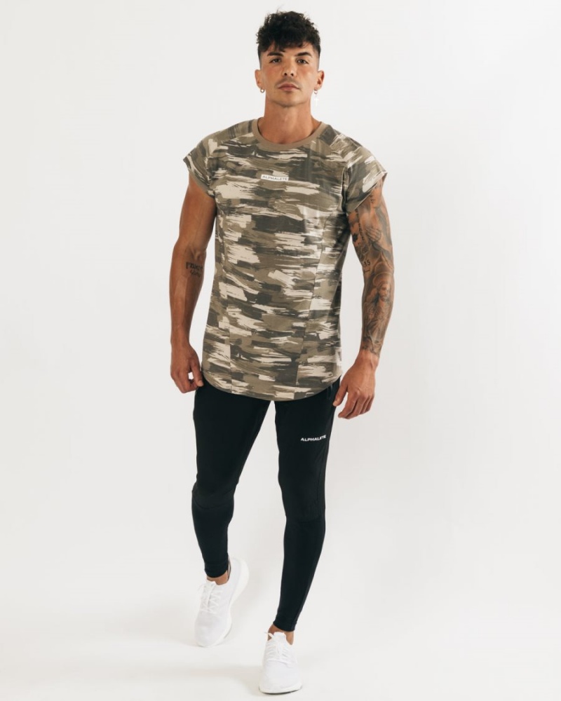 Tan Canvas Camo Alphalete Velocity Sleeveless Tee Men's Stringers | 3295068-IF